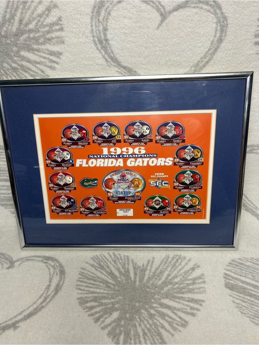 Vintage 1996 Florida Gators Limited Edition Framed Print 1807/4,000 Football